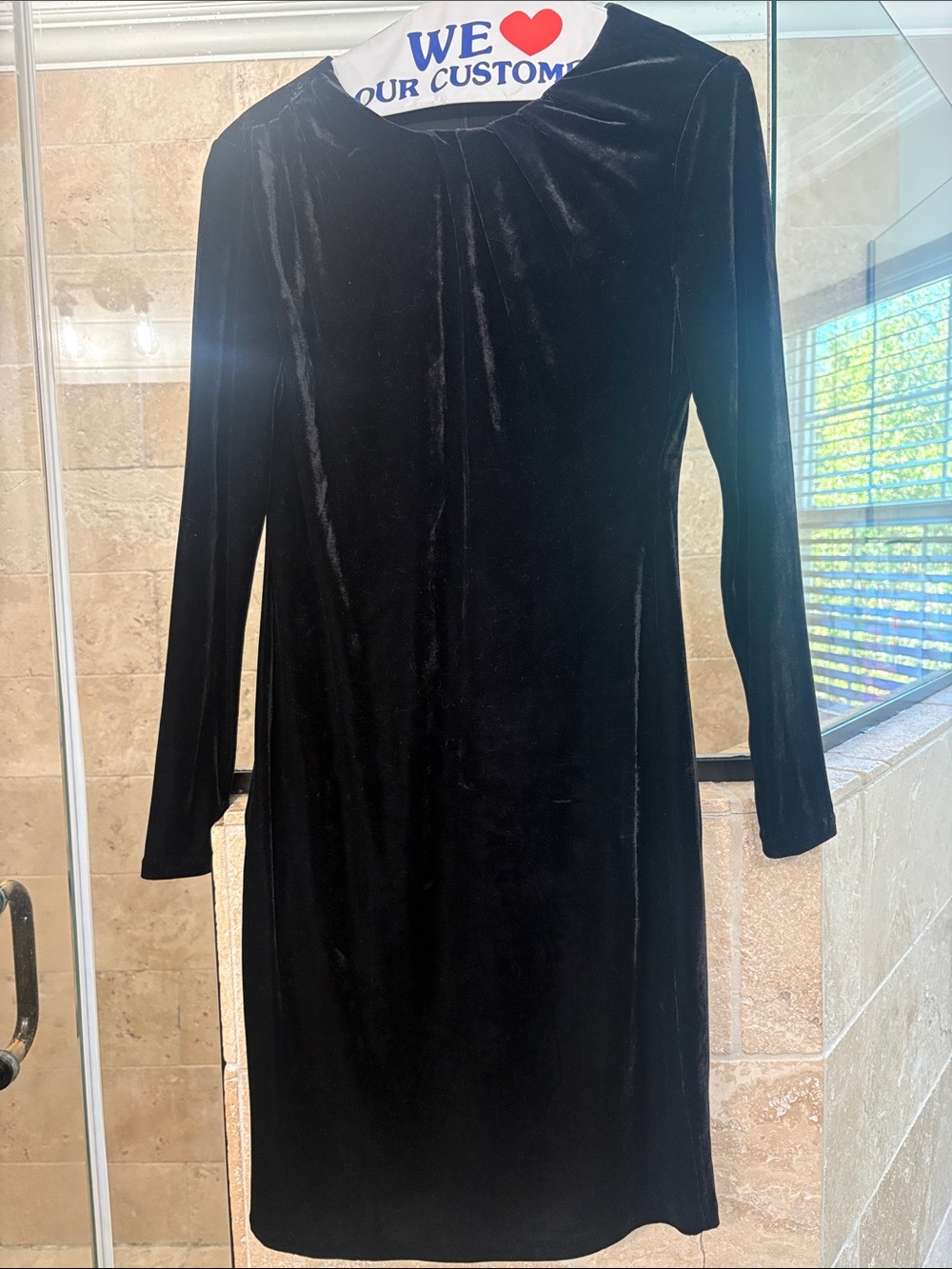 Tahari Black Velvet Long-Sleeve Sheath Dress